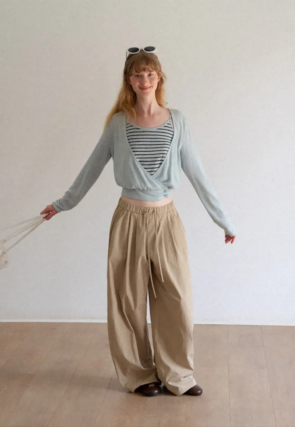 Cropped Wrap Front Cardigan with Button Closure