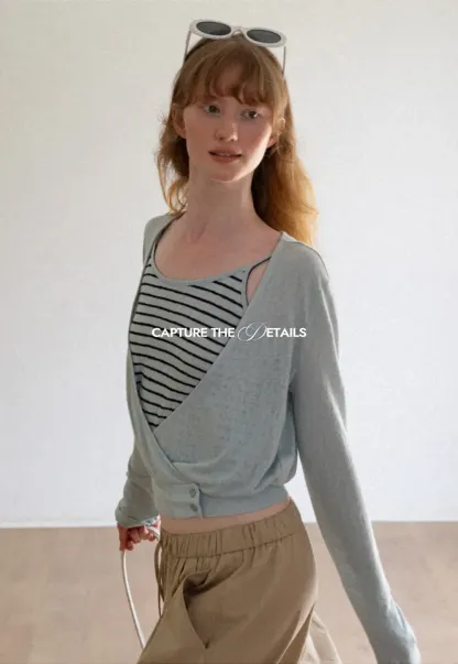 Cropped Wrap Front Cardigan with Button Closure