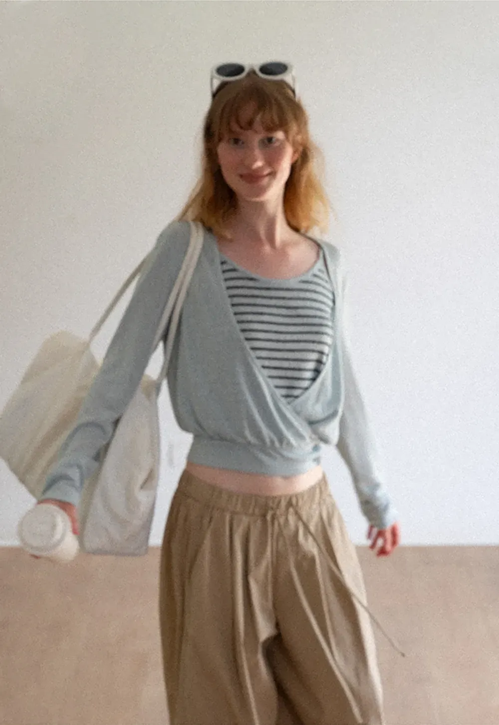 Cropped Wrap Front Cardigan with Button Closure