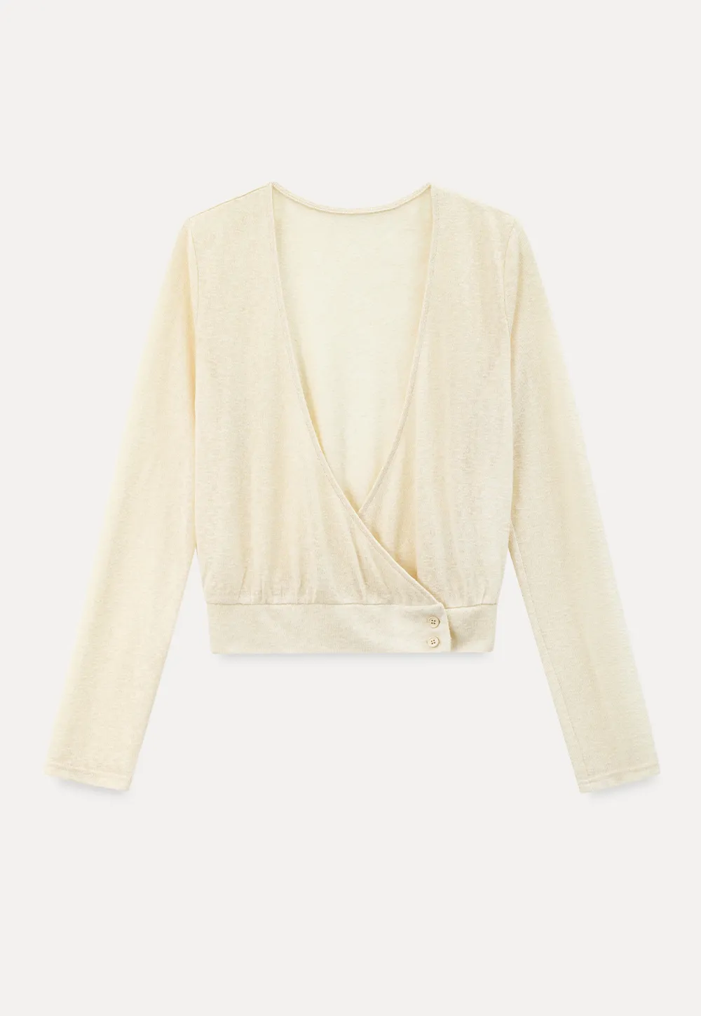 Cropped Wrap Front Cardigan with Button Closure