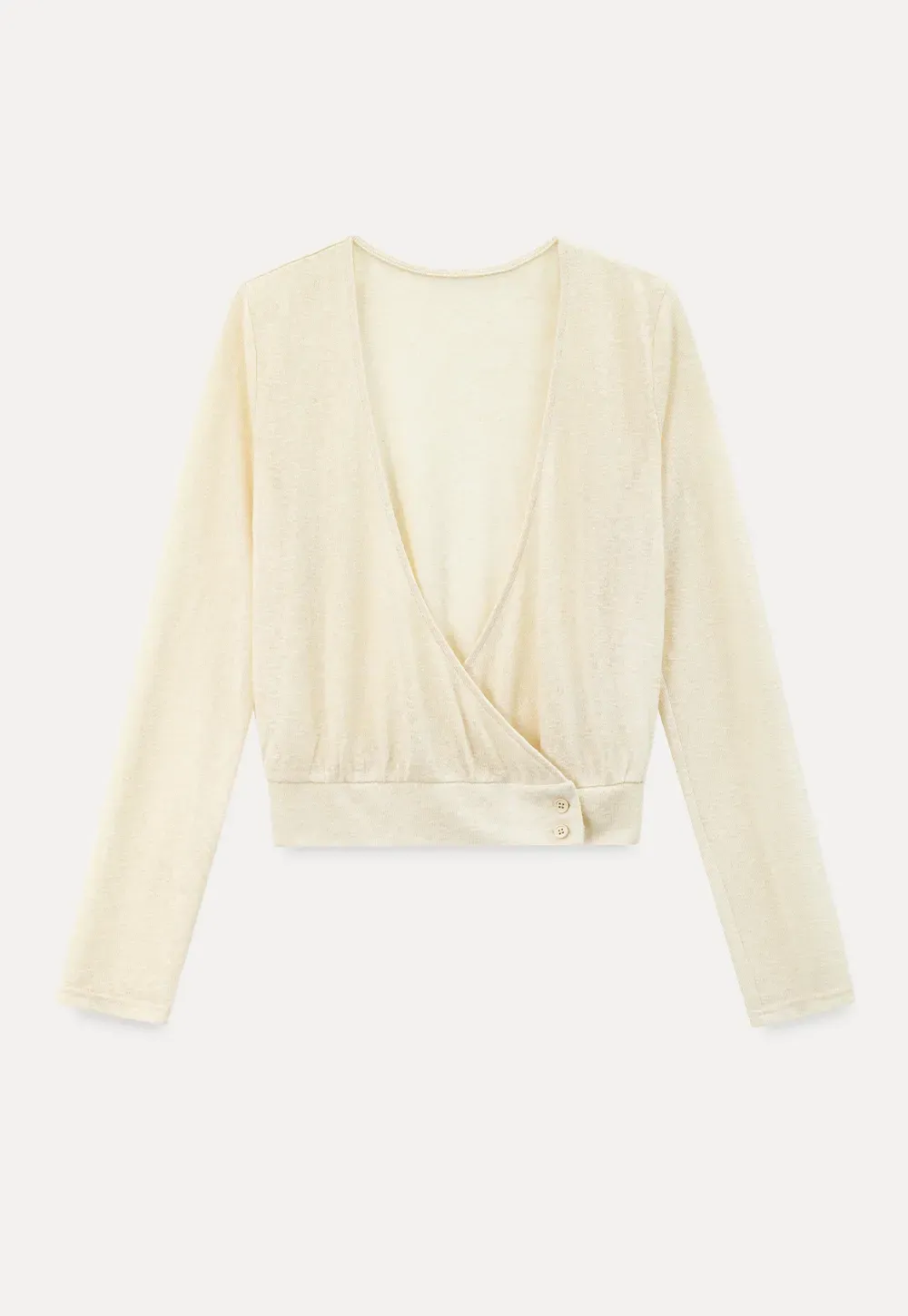 Cropped Wrap Front Cardigan with Button Closure