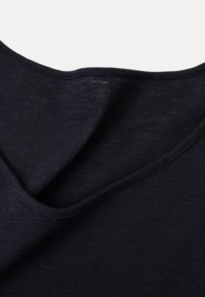 V Neck Ribbed Knit Short Sleeve T Shirt