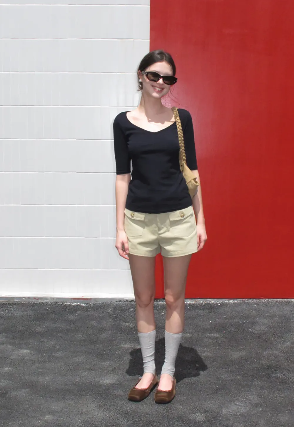 V Neck Ribbed Knit Short Sleeve T Shirt