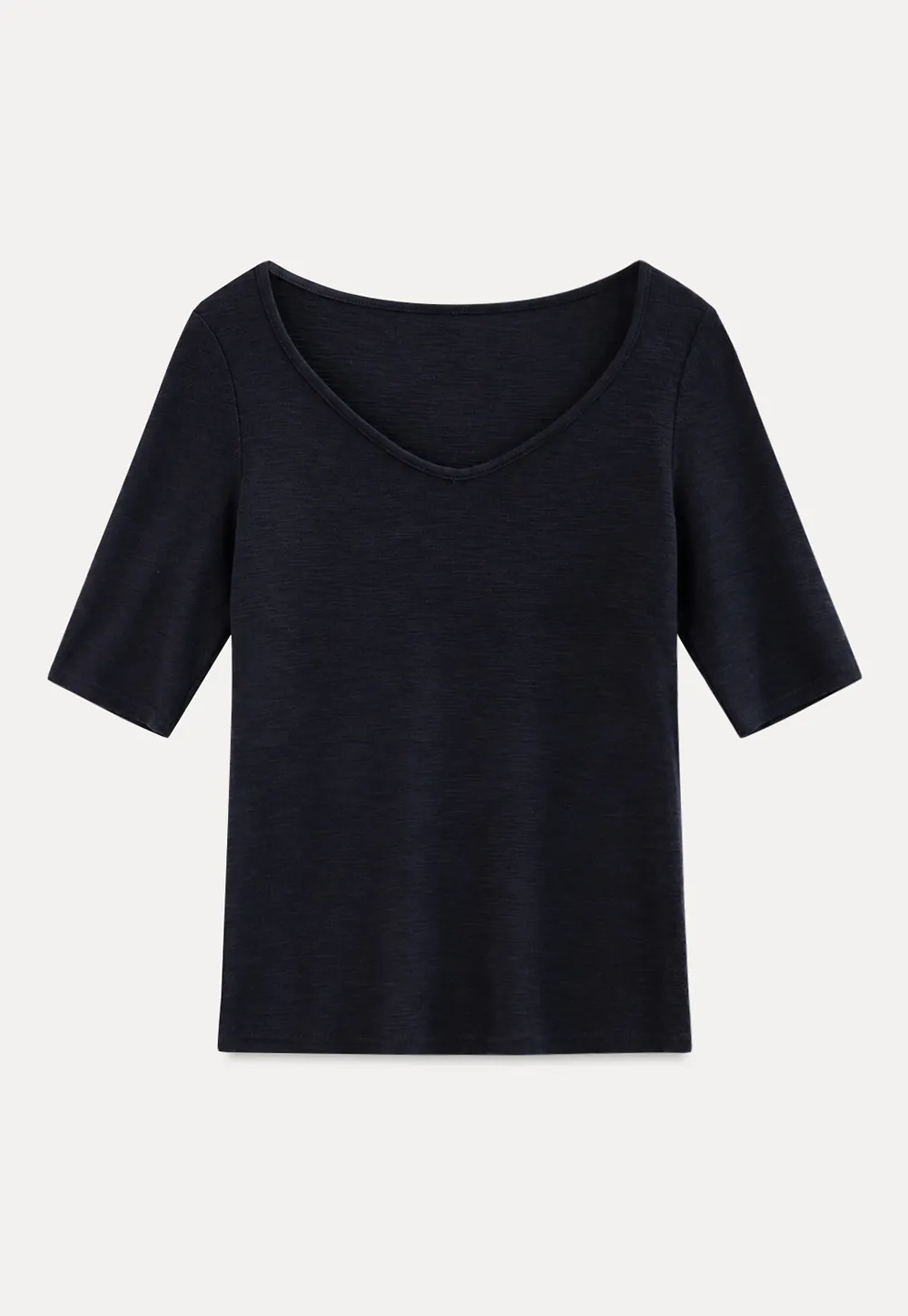 V Neck Ribbed Knit Short Sleeve T Shirt
