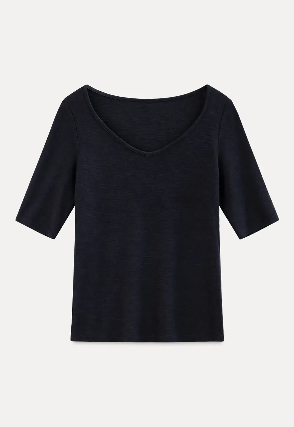 V Neck Ribbed Knit Short Sleeve T Shirt