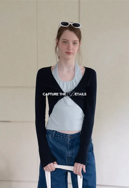 Twisted Front Knot Long Sleeve Layered Top