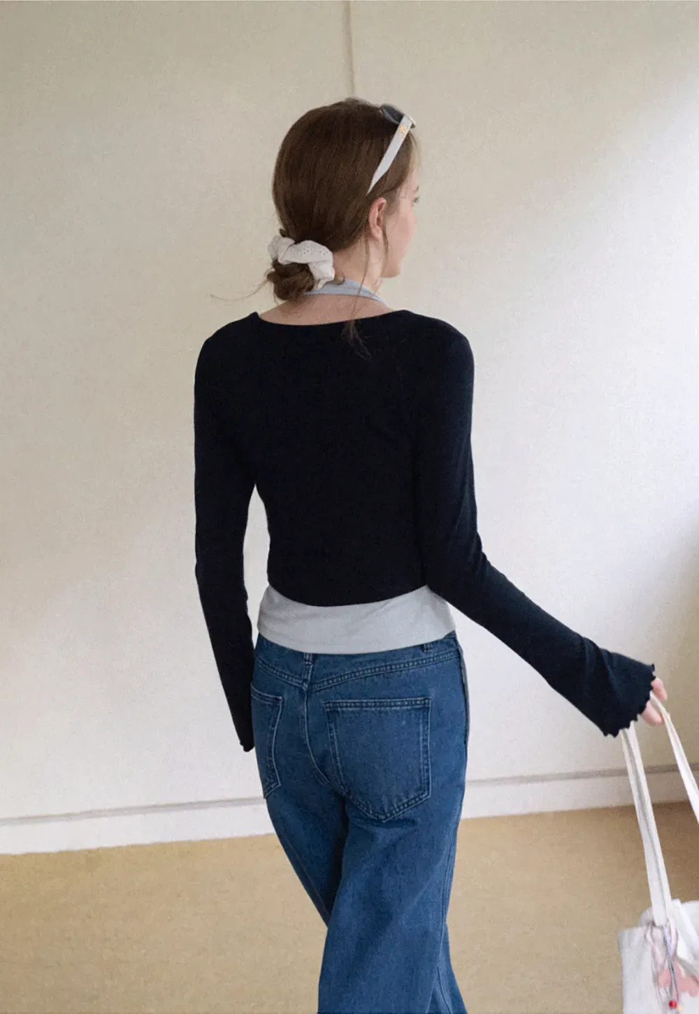 Twisted Front Knot Long Sleeve Layered Top