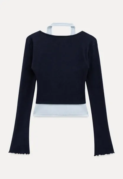 Twisted Front Knot Long Sleeve Layered Top