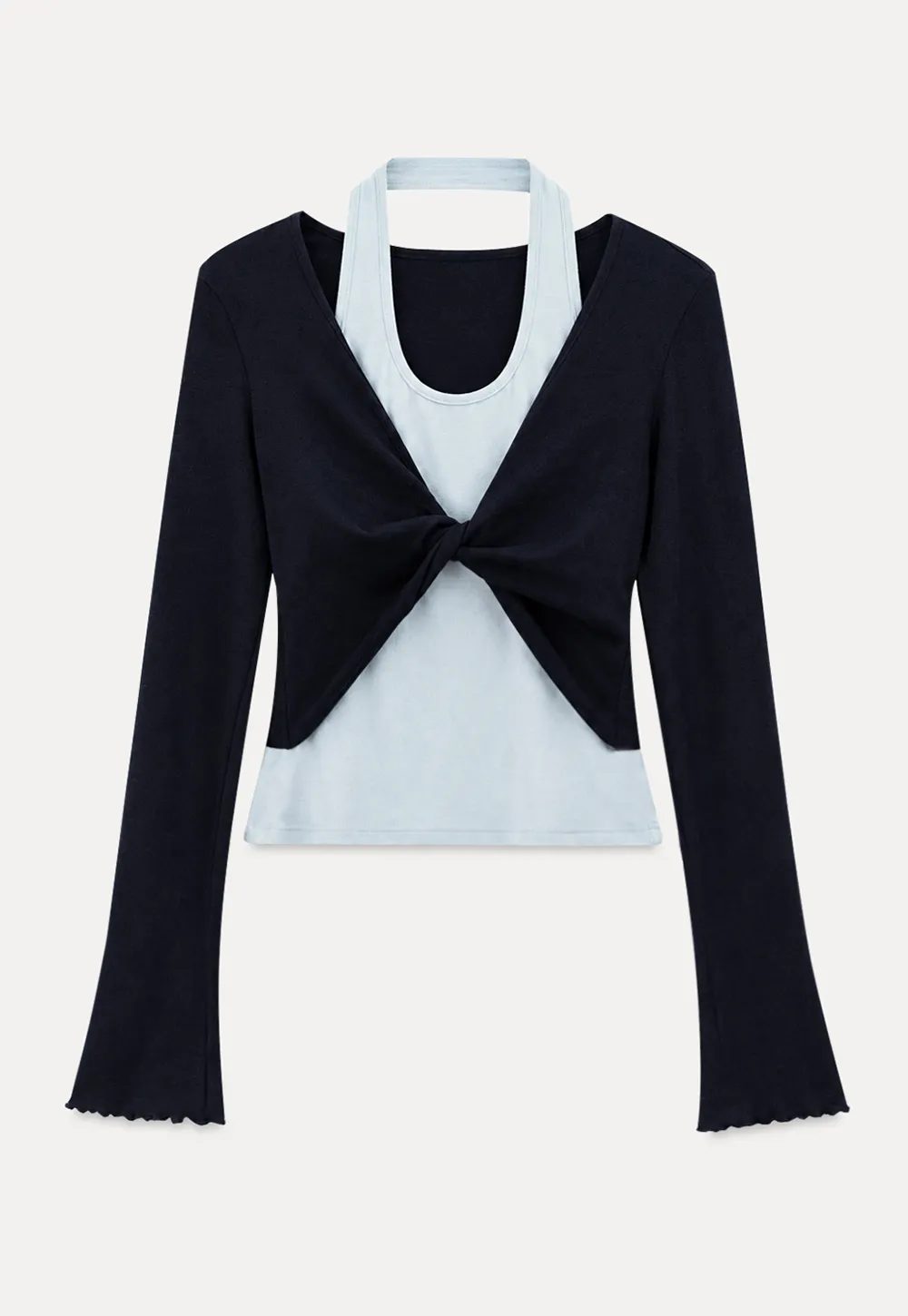 Twisted Front Knot Long Sleeve Layered Top