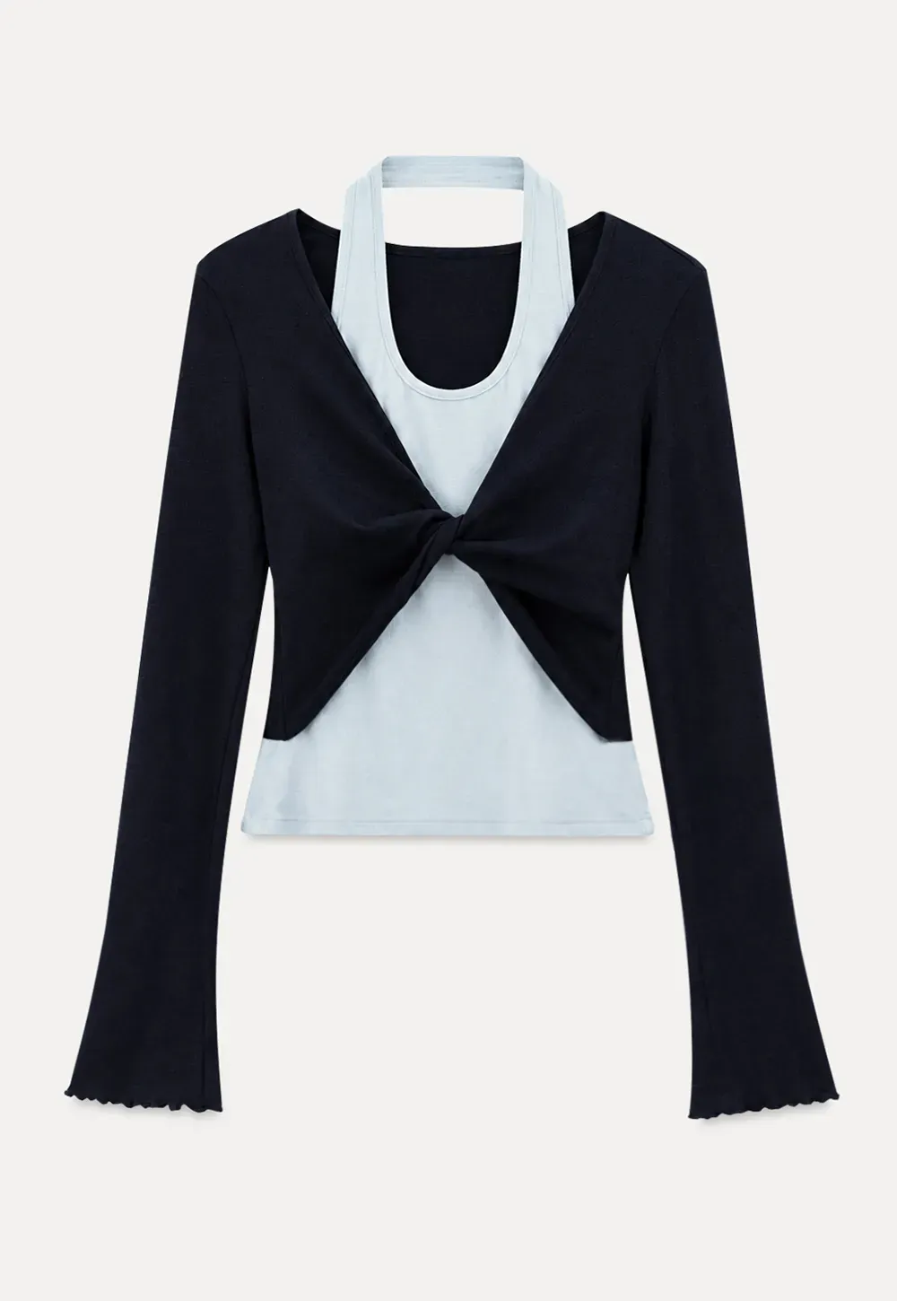 Twisted Front Knot Long Sleeve Layered Top
