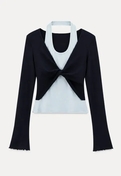 Twisted Front Knot Long Sleeve Layered Top