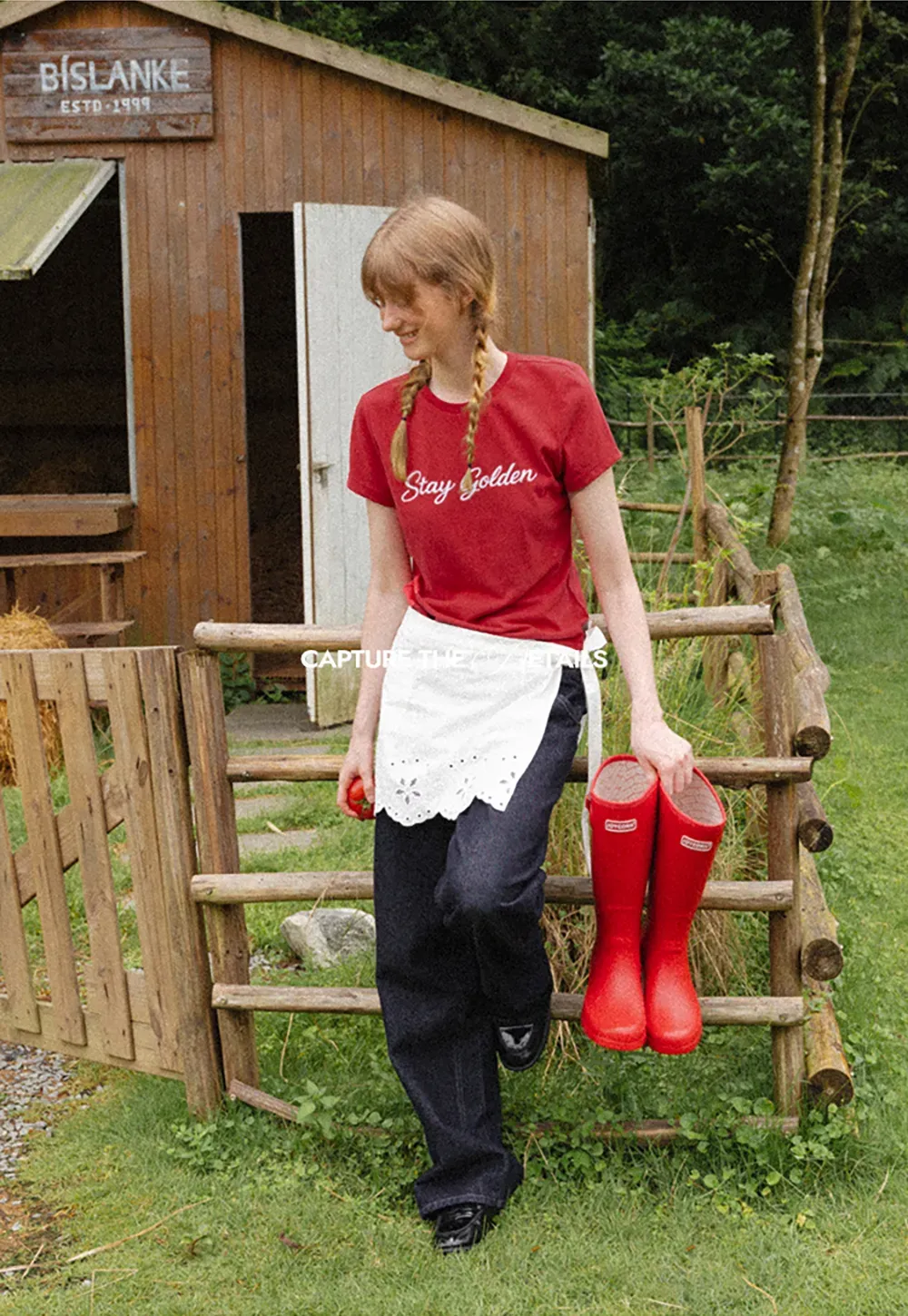 Cotton Tee with Script Print and Rounded Hem
