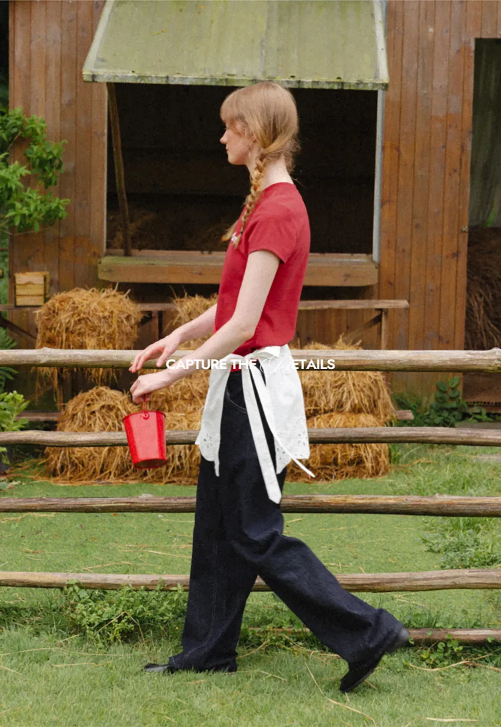 Cotton Tee with Script Print and Rounded Hem