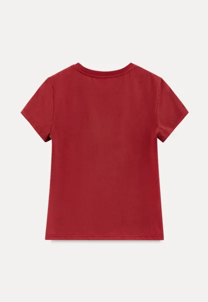 Cotton Tee with Script Print and Rounded Hem