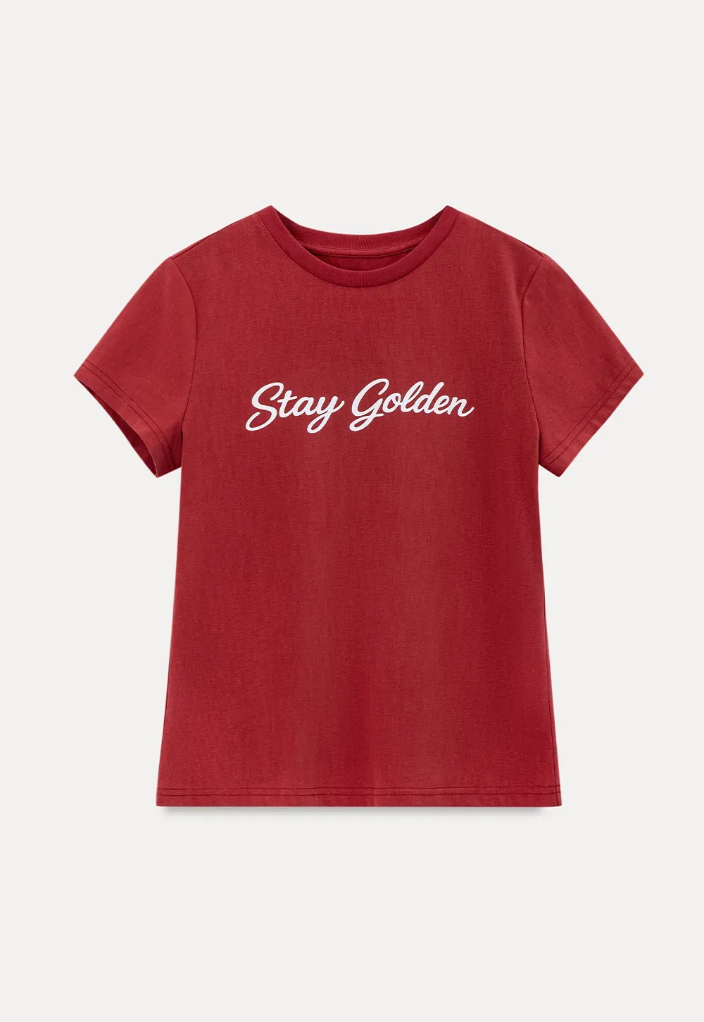 Cotton Tee with Script Print and Rounded Hem