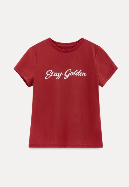 Cotton Tee with Script Print and Rounded Hem