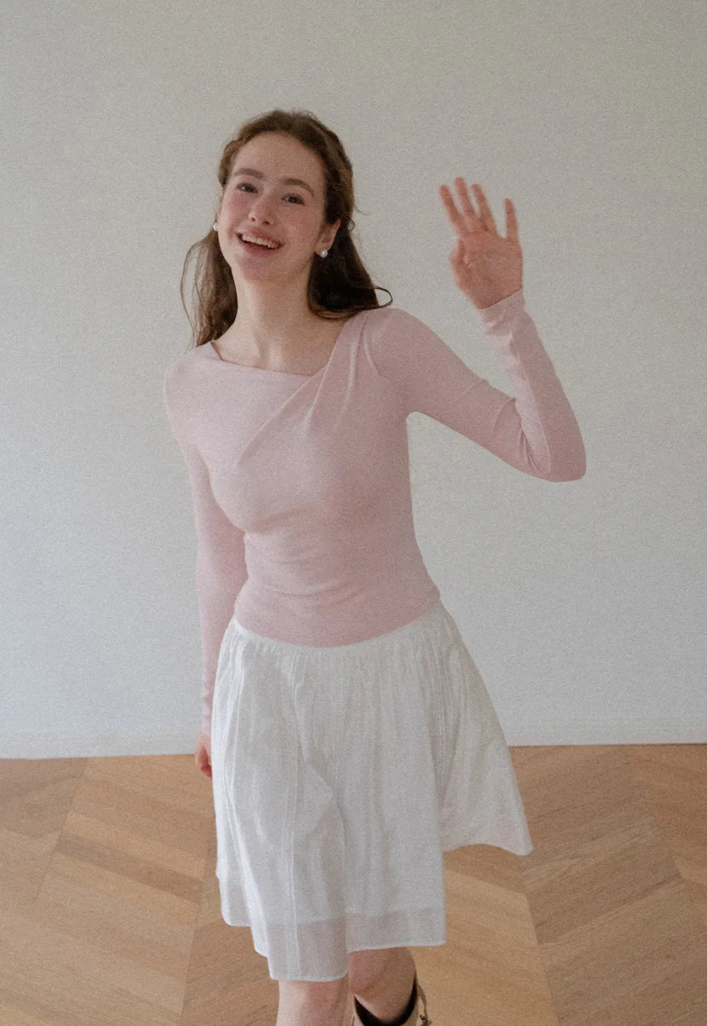 Asymmetrical Wrap Neck Long Sleeve Top