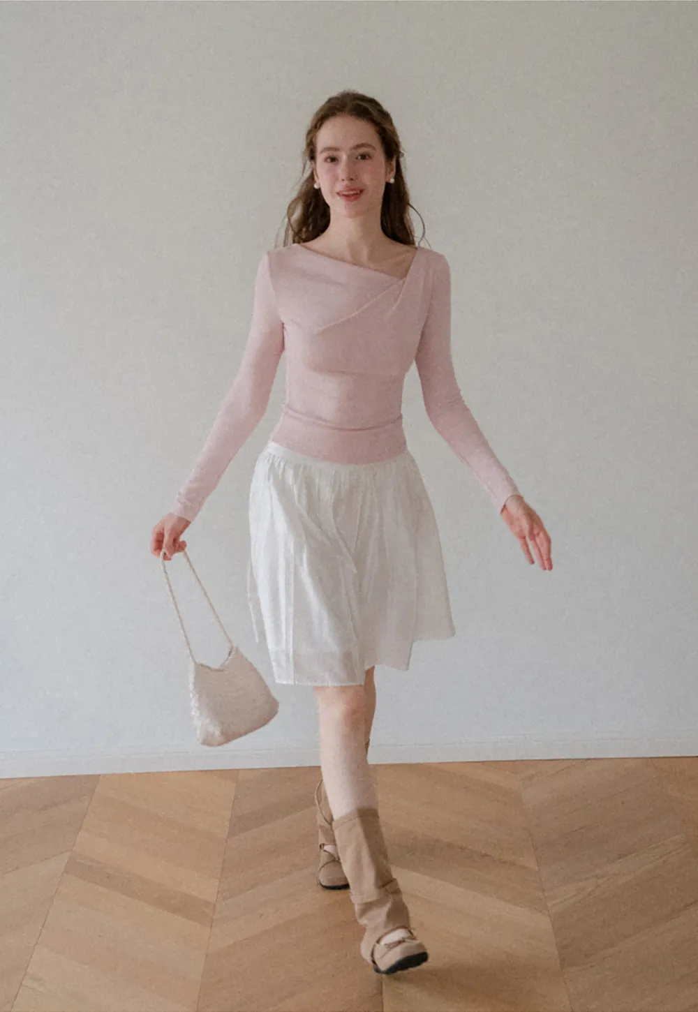 Asymmetrical Wrap Neck Long Sleeve Top