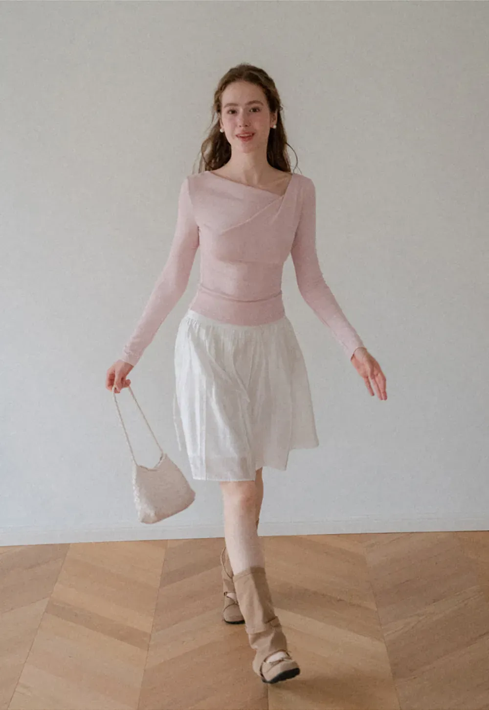 Asymmetrical Wrap Neck Long Sleeve Top