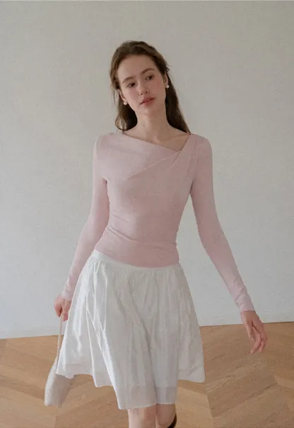 Asymmetrical Wrap Neck Long Sleeve Top