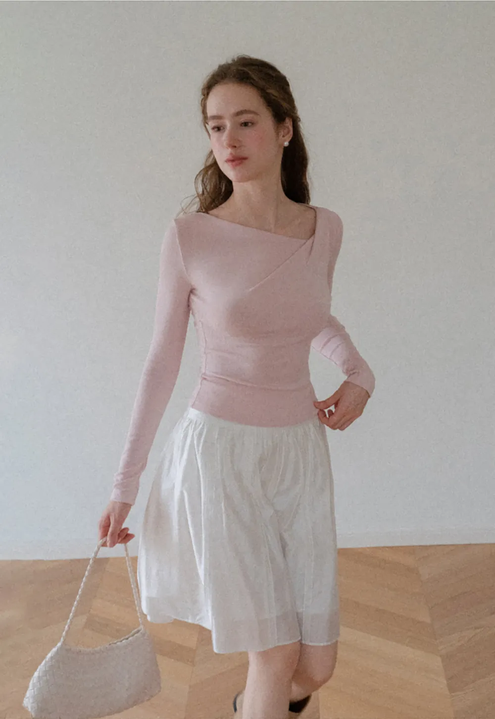 Asymmetrical Wrap Neck Long Sleeve Top