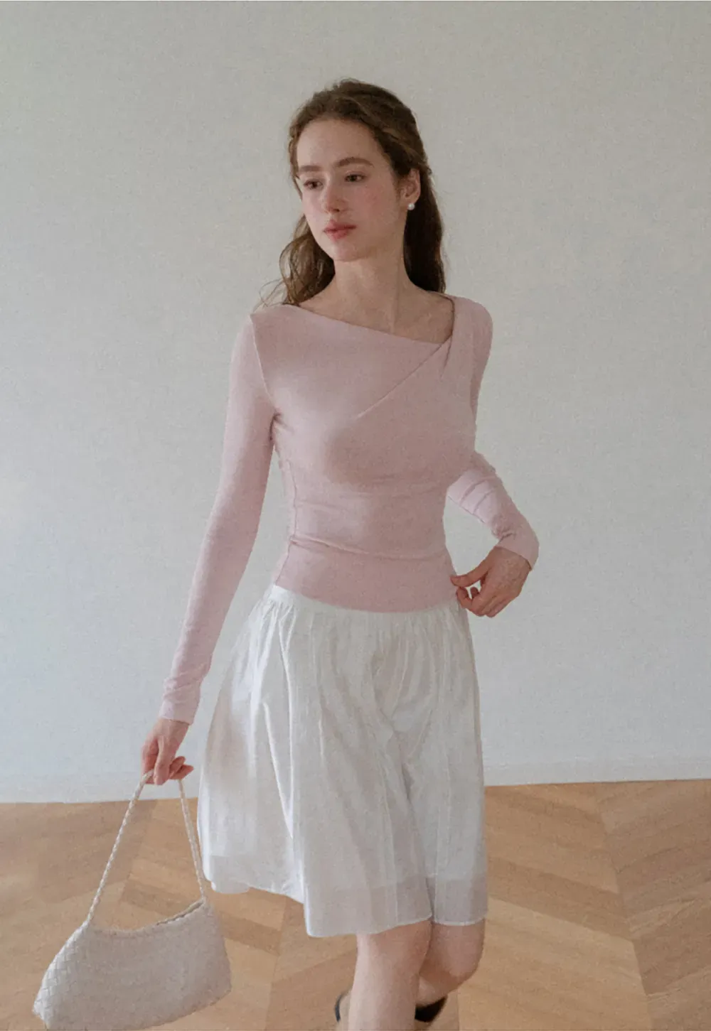 Asymmetrical Wrap Neck Long Sleeve Top