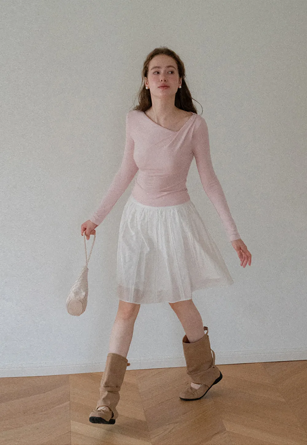 Asymmetrical Wrap Neck Long Sleeve Top