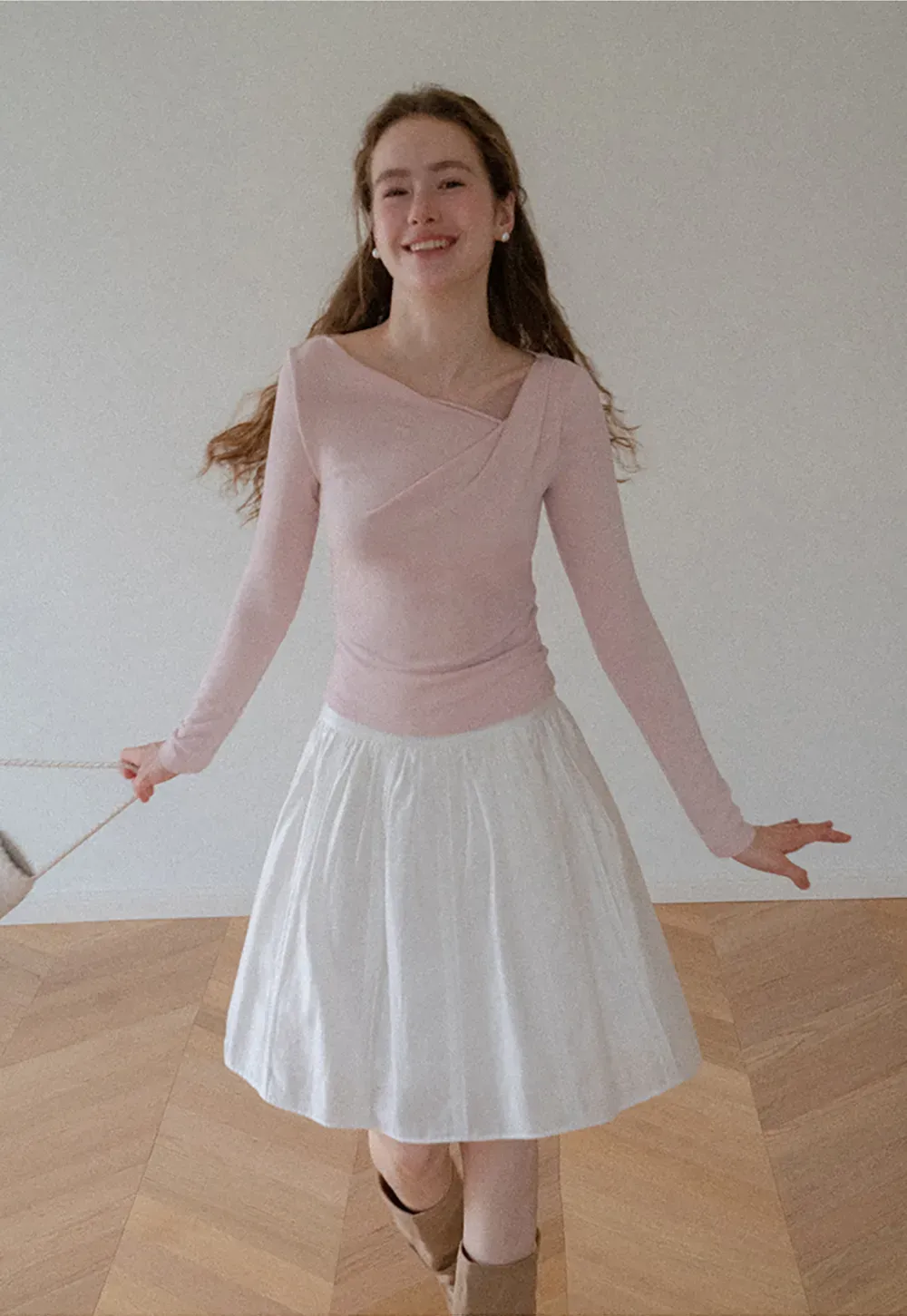 Asymmetrical Wrap Neck Long Sleeve Top