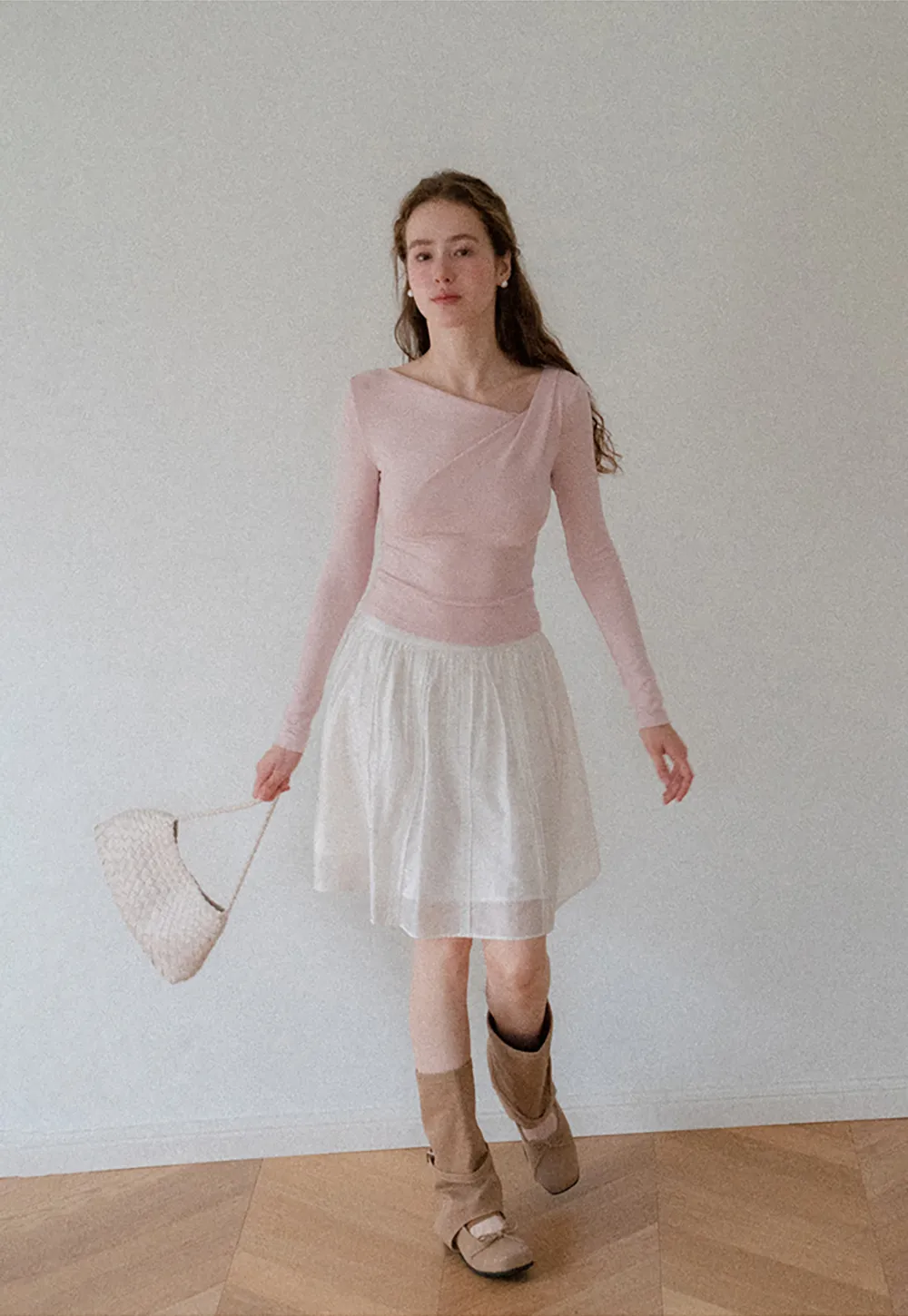 Asymmetrical Wrap Neck Long Sleeve Top