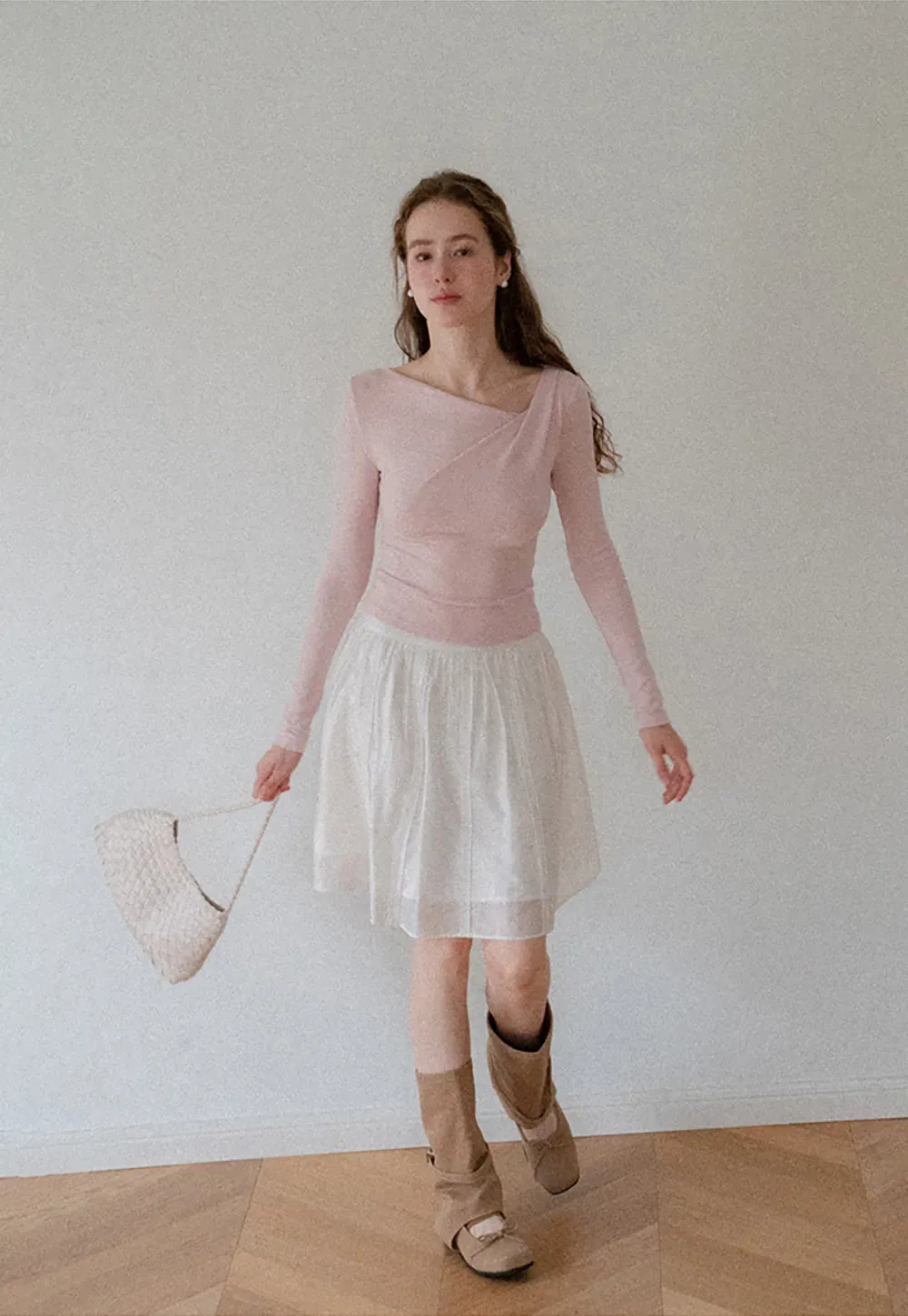 Asymmetrical Wrap Neck Long Sleeve Top