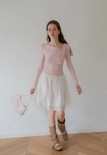 Asymmetrical Wrap Neck Long Sleeve Top