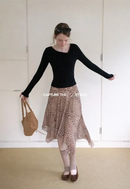 Asymmetrical Wrap Neck Long Sleeve Top