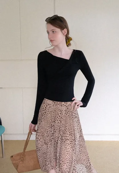 Asymmetrical Wrap Neck Long Sleeve Top
