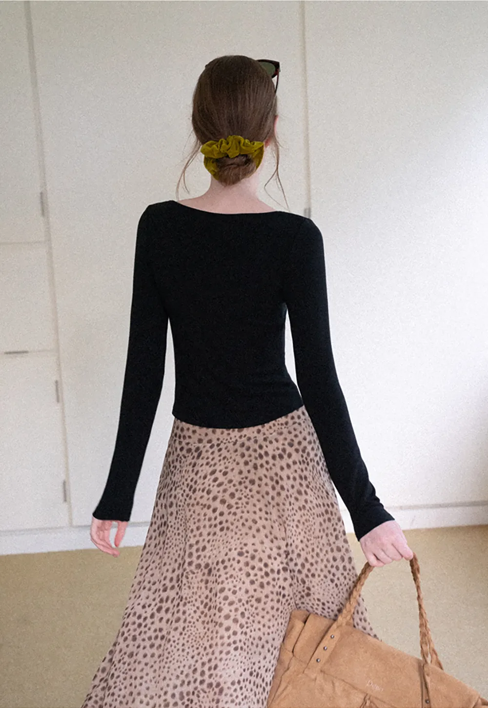 Asymmetrical Wrap Neck Long Sleeve Top