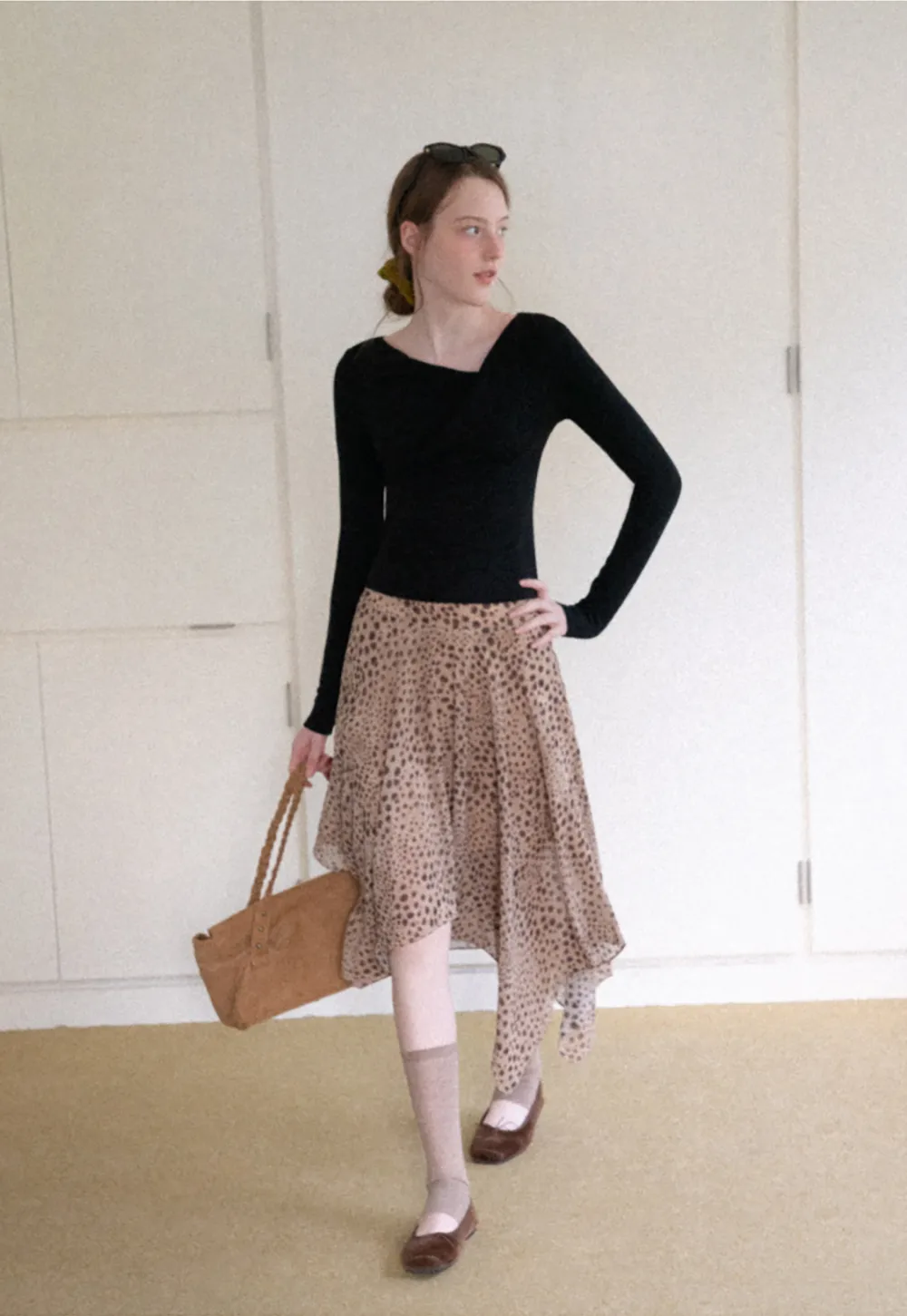 Asymmetrical Wrap Neck Long Sleeve Top