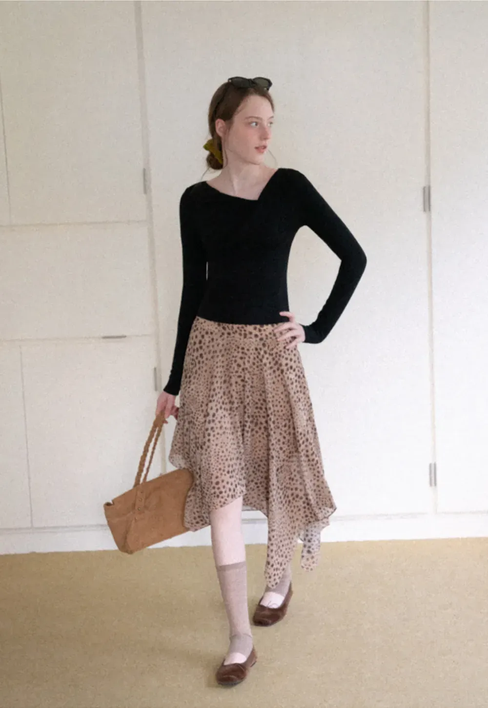 Asymmetrical Wrap Neck Long Sleeve Top