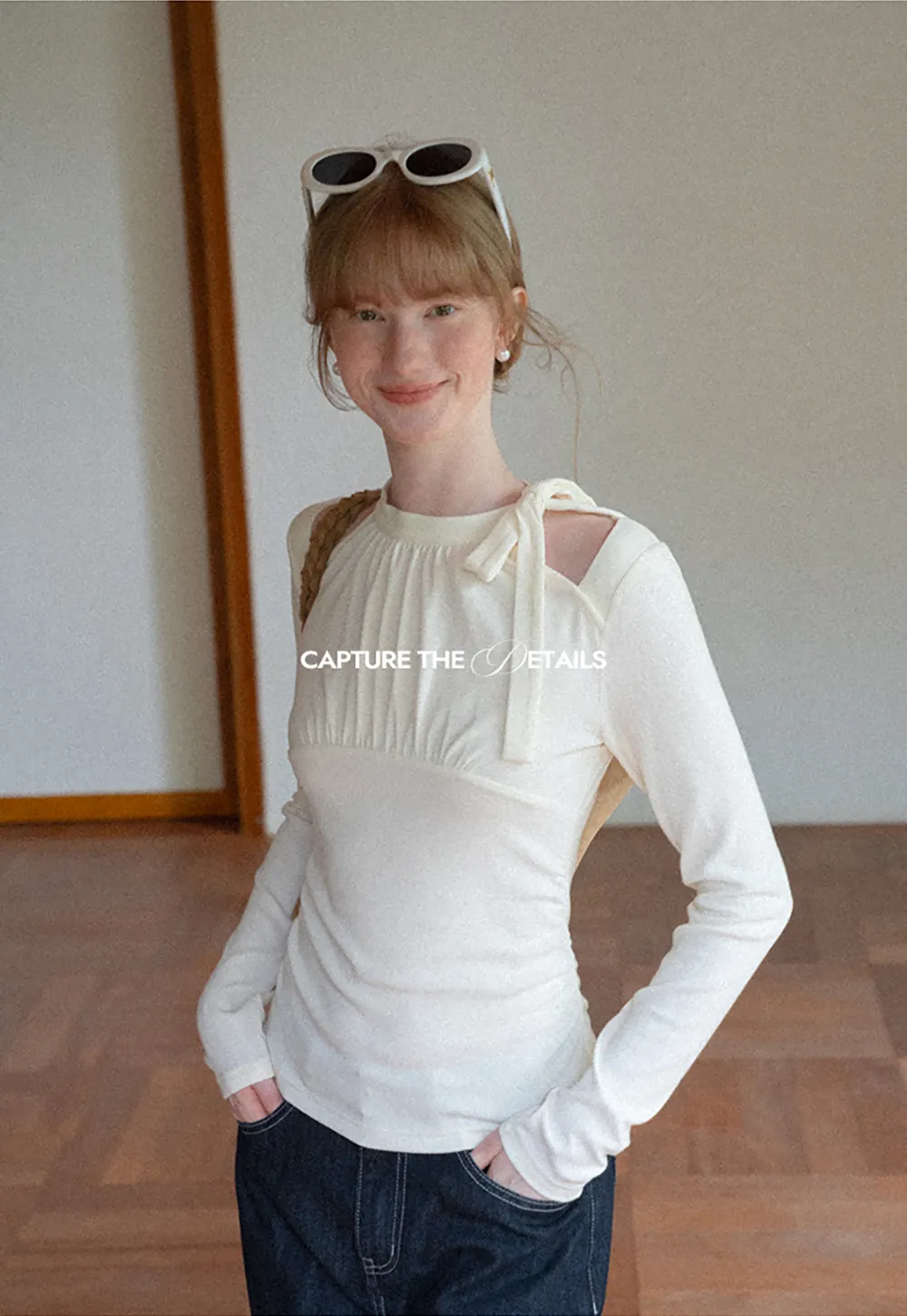 Cold Shoulder Ruched Neck Long Sleeve Top