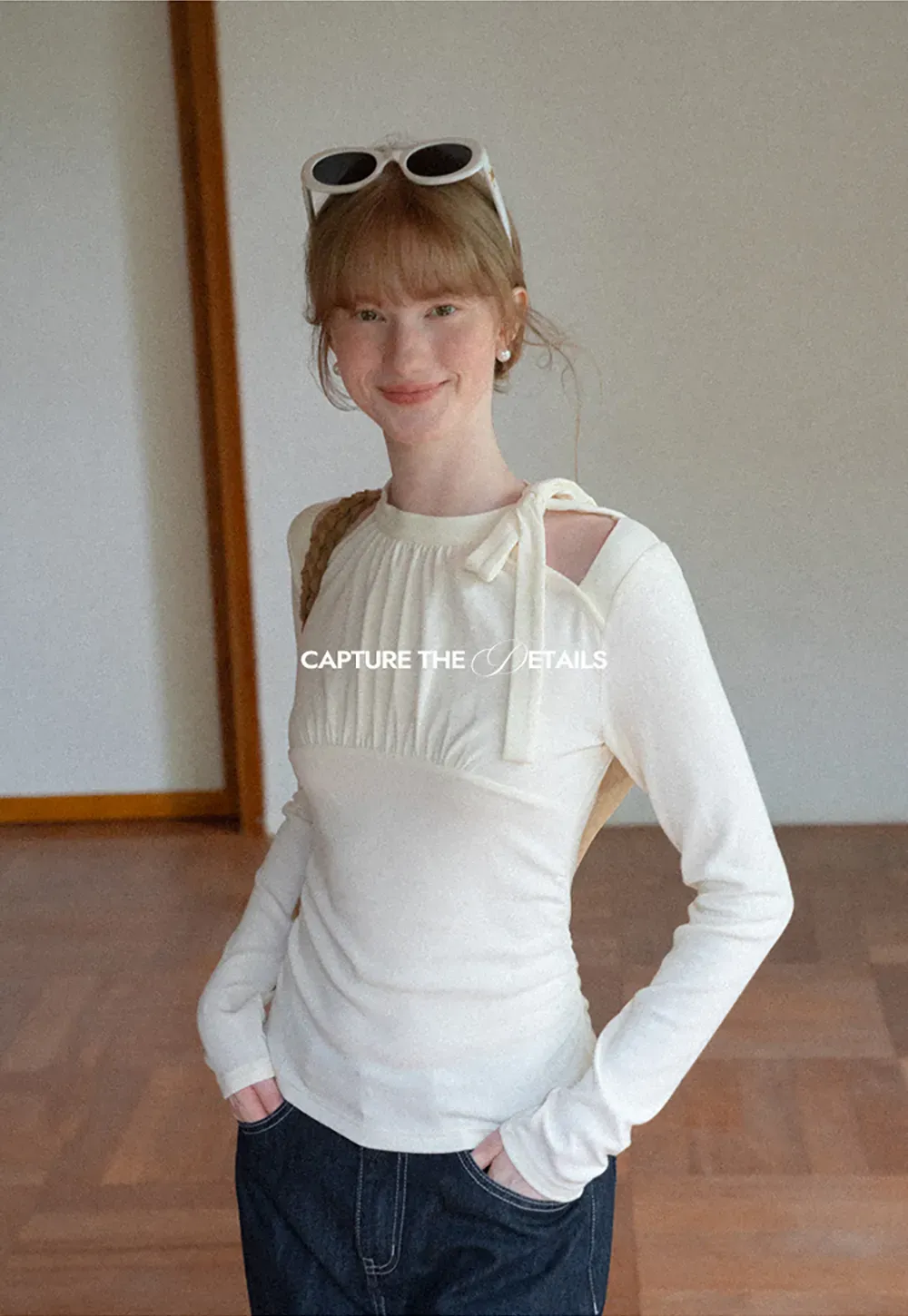 Cold Shoulder Ruched Neck Long Sleeve Top