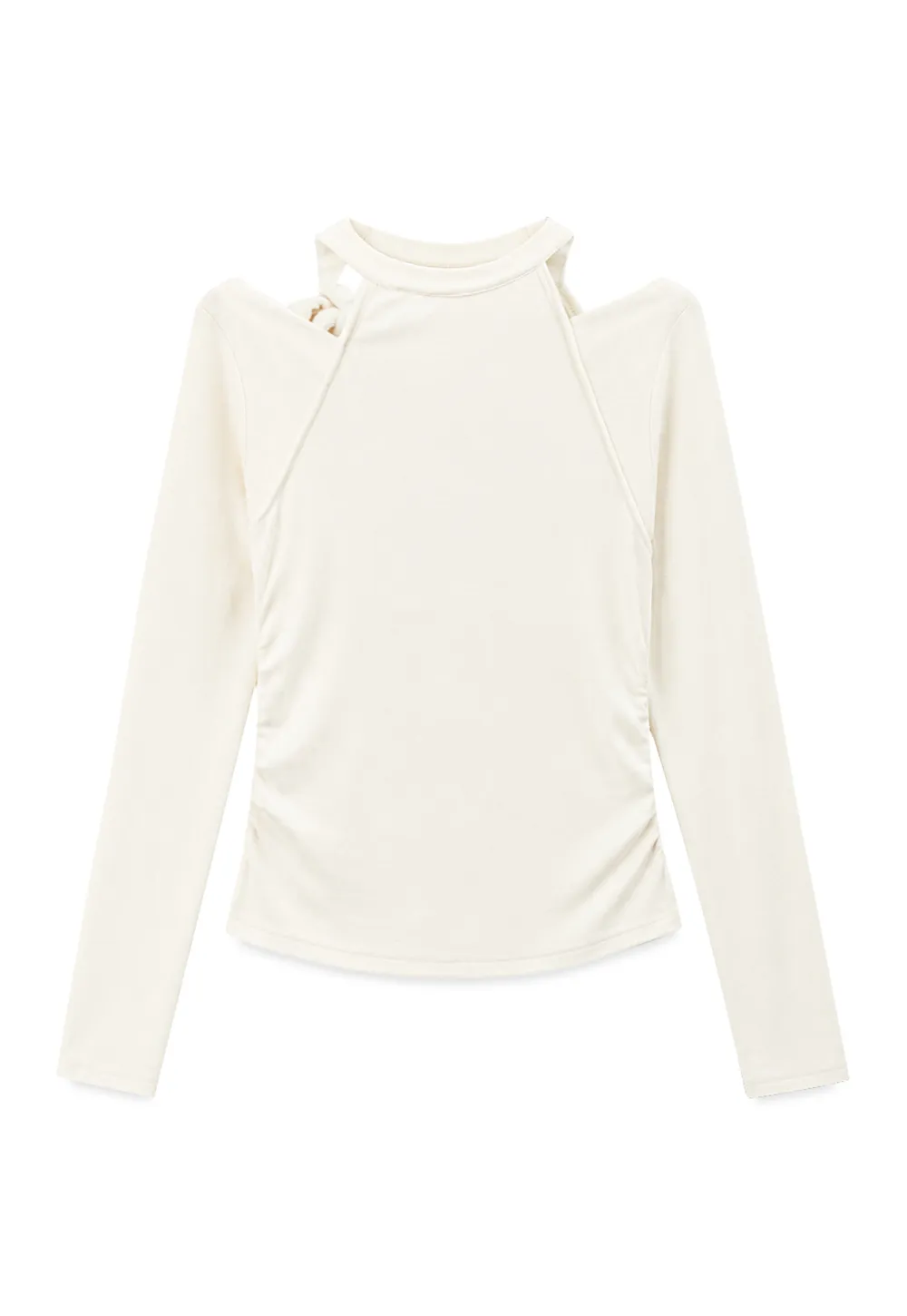 Cold Shoulder Ruched Neck Long Sleeve Top