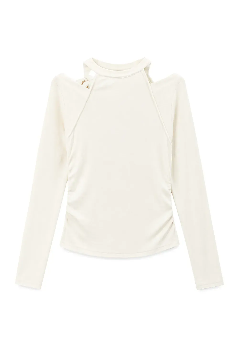 Cold Shoulder Ruched Neck Long Sleeve Top