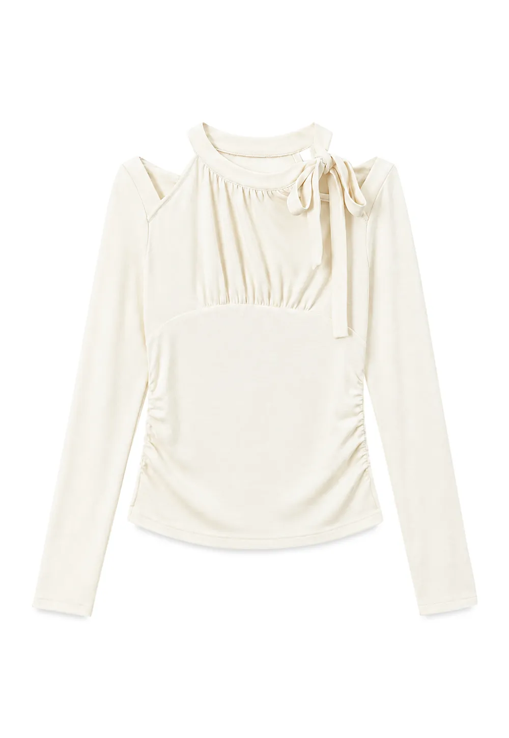Cold Shoulder Ruched Neck Long Sleeve Top