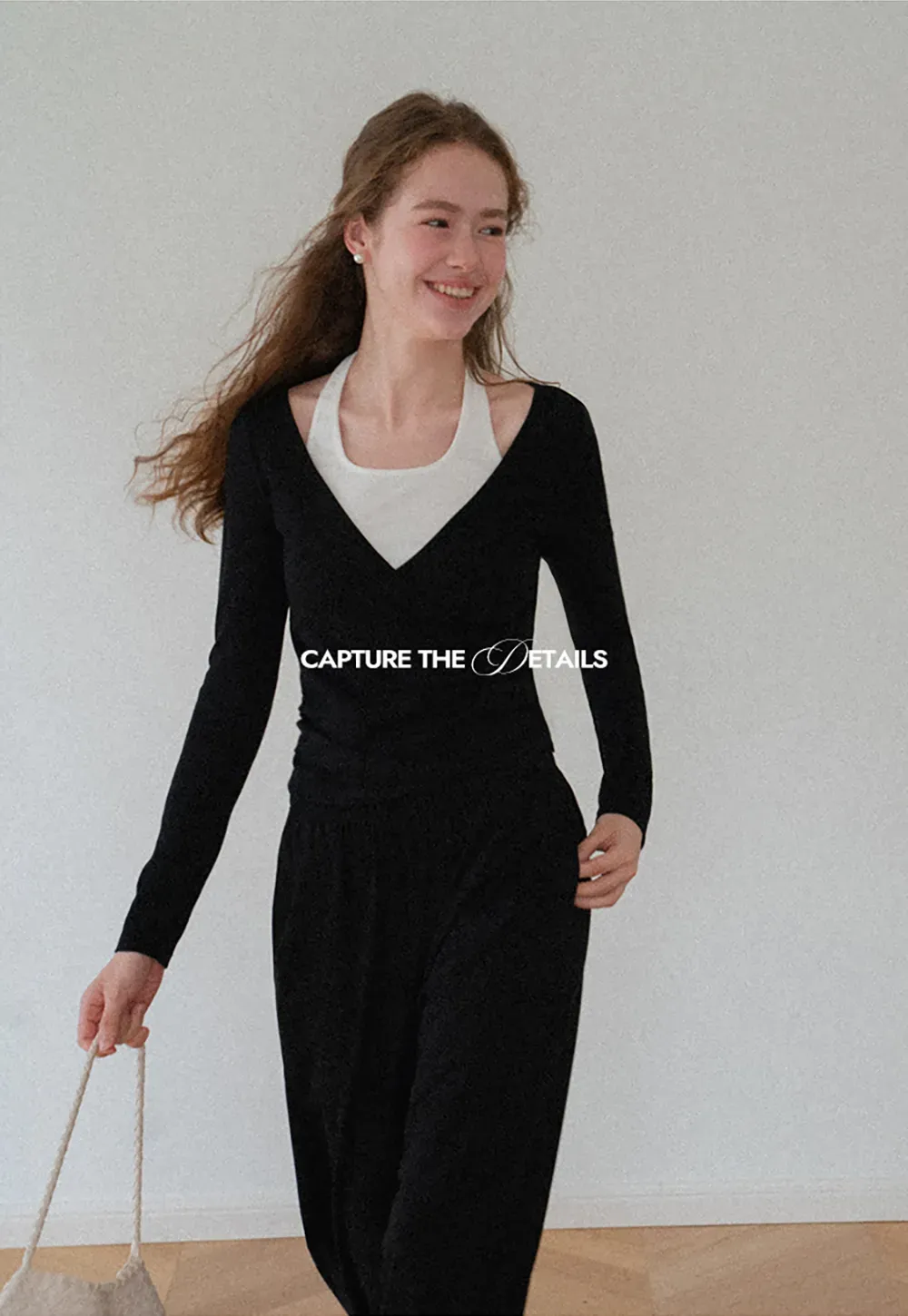V Neck Layered Long Sleeve Top and Wide Leg Pants