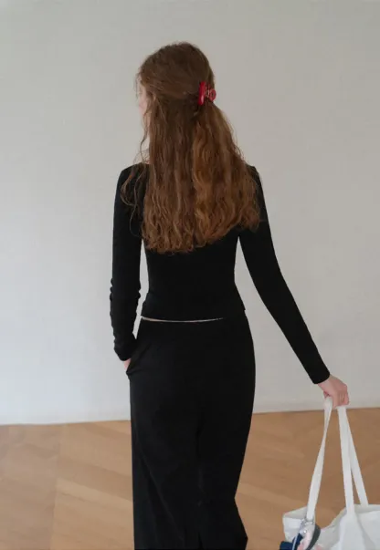 V Neck Layered Long Sleeve Top and Wide Leg Pants
