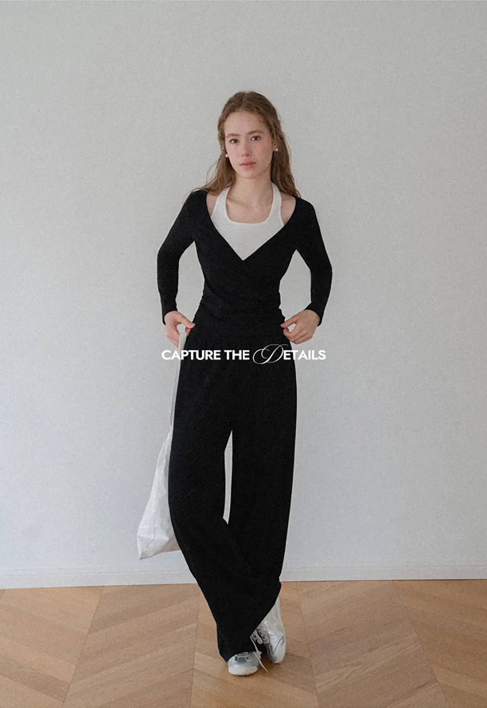 V Neck Layered Long Sleeve Top and Wide Leg Pants