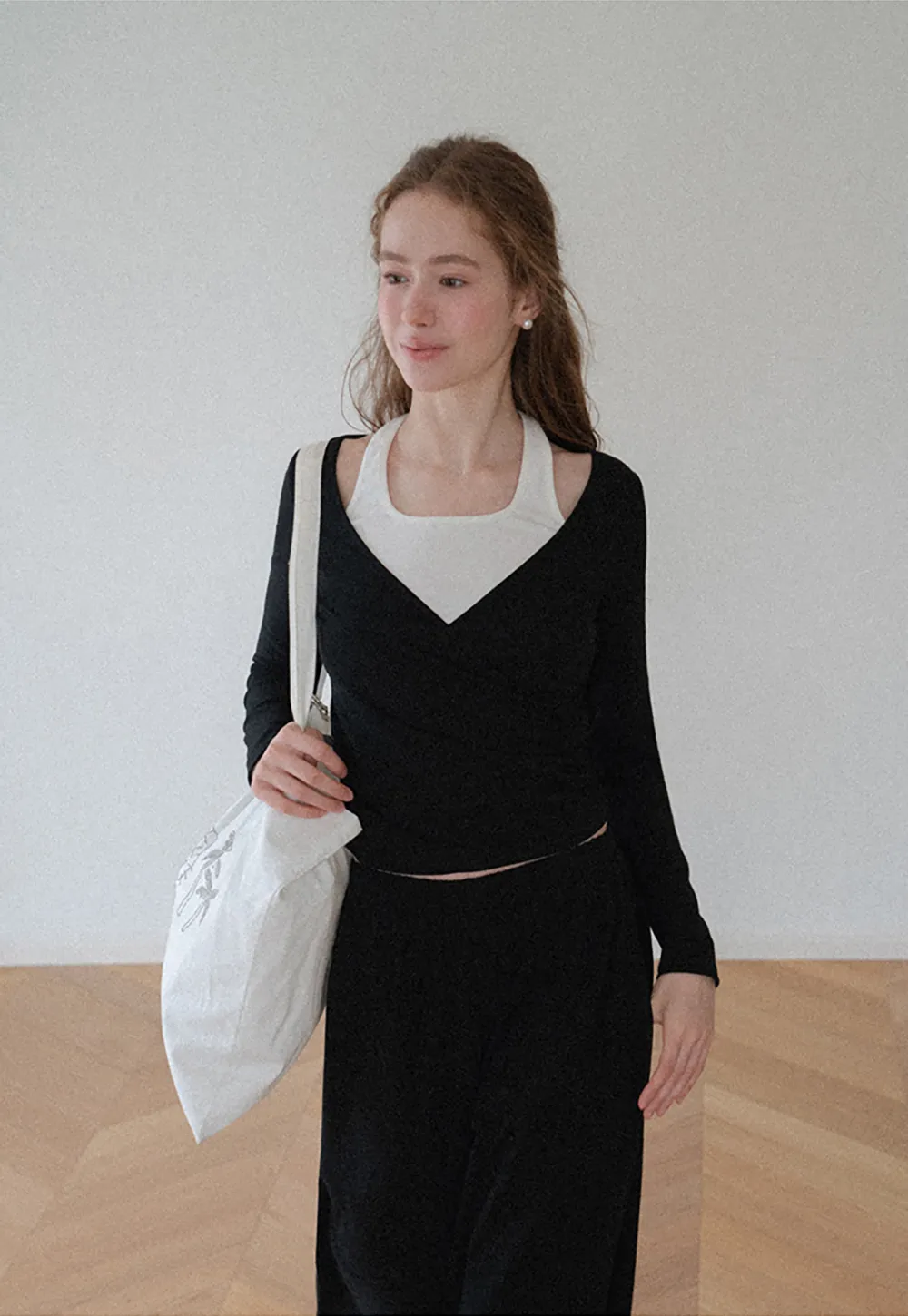 V Neck Layered Long Sleeve Top and Wide Leg Pants