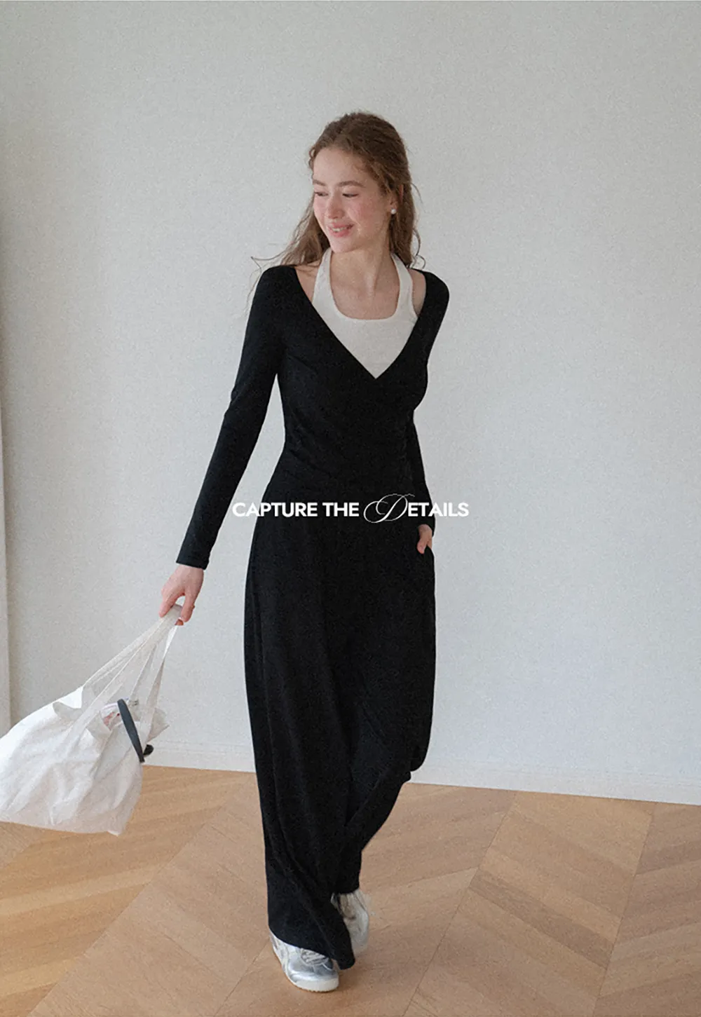V Neck Layered Long Sleeve Top and Wide Leg Pants