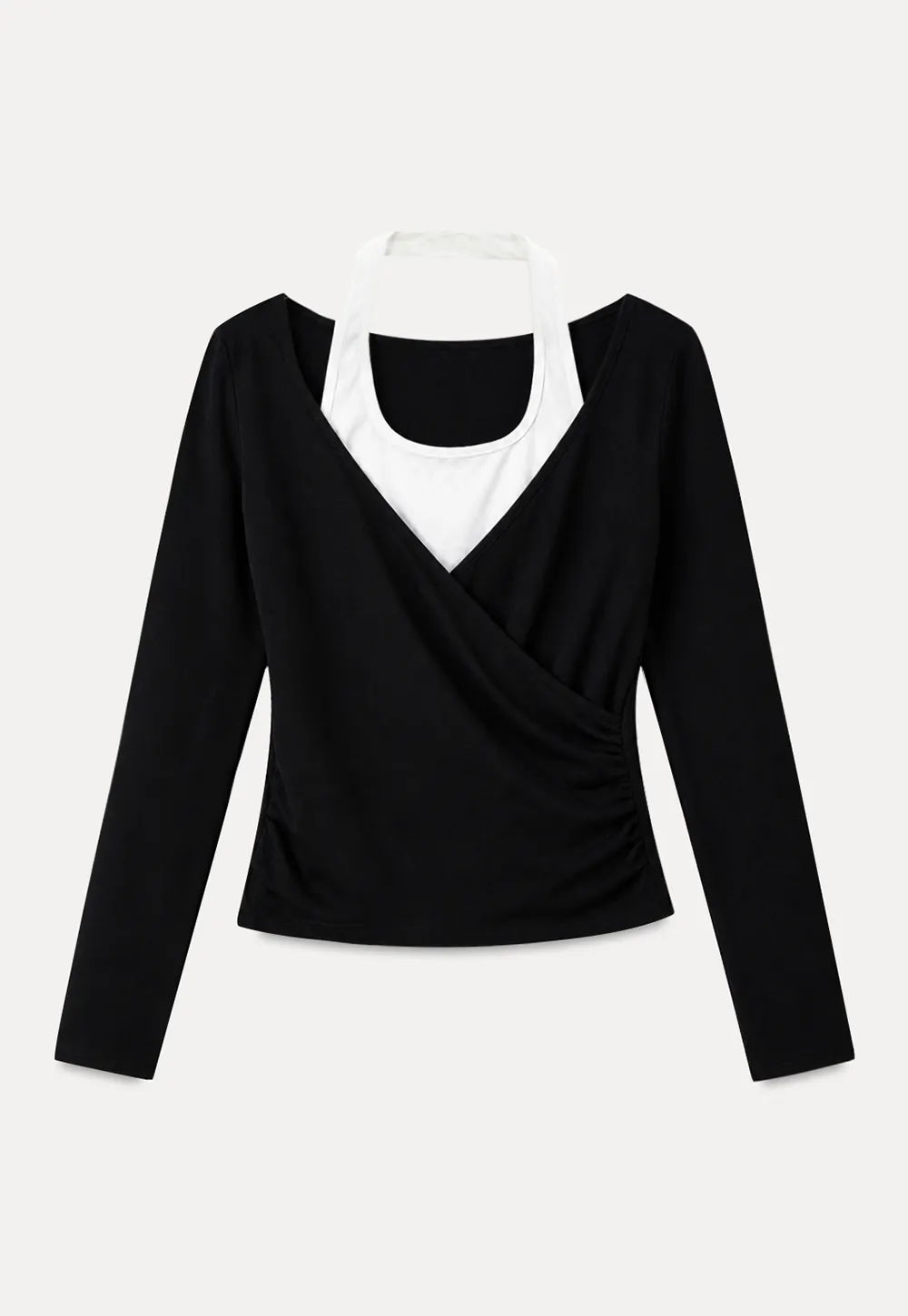 V Neck Layered Long Sleeve Top and Wide Leg Pants