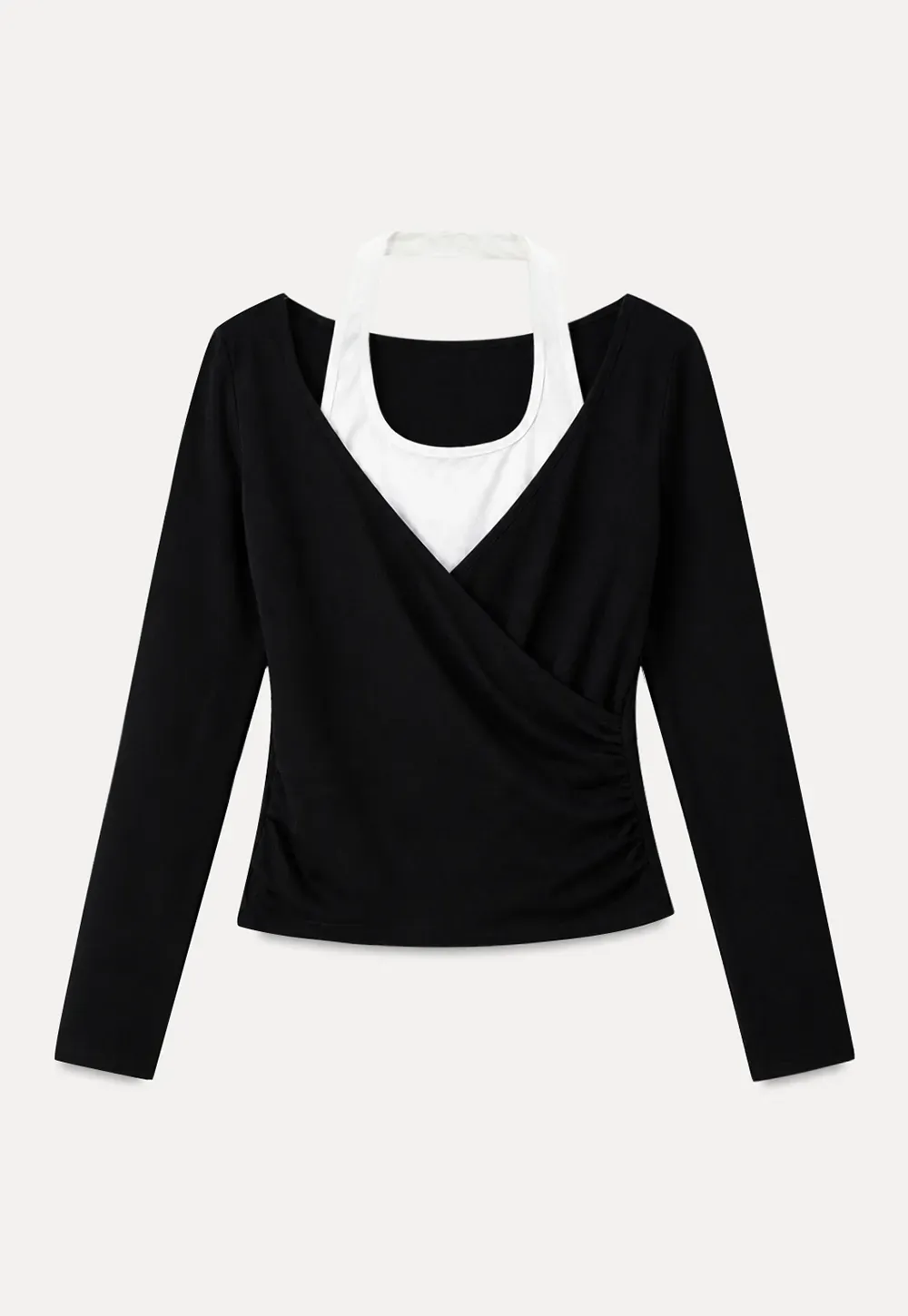 V Neck Layered Long Sleeve Top and Wide Leg Pants