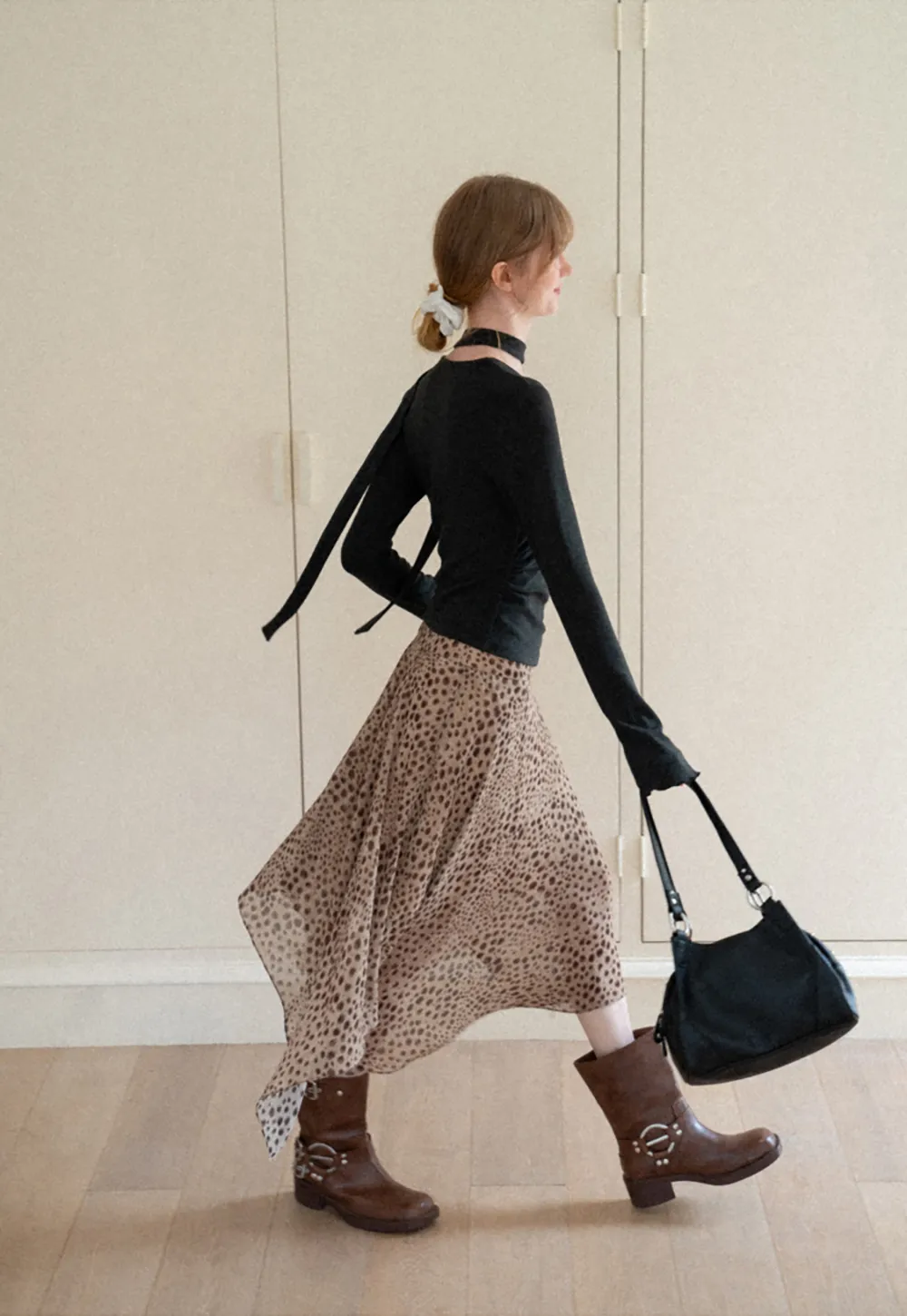 Asymmetrical Wrap Neck Long Sleeve Knit Top