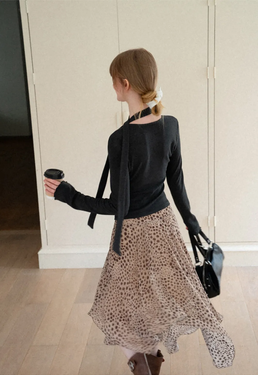 Asymmetrical Wrap Neck Long Sleeve Knit Top